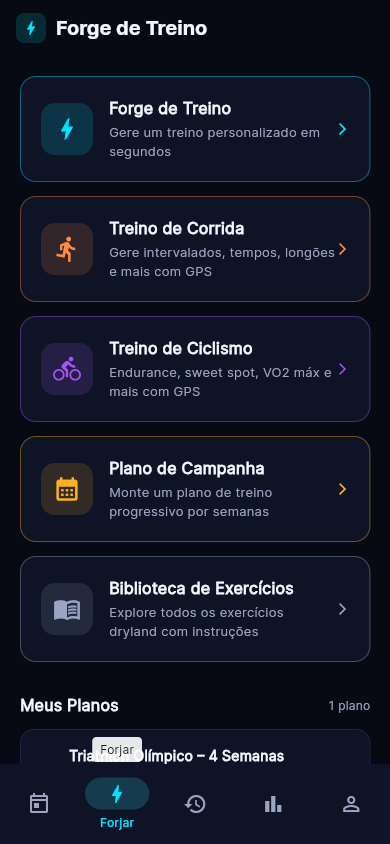 Tela do Forge — geração de treinos personalizados