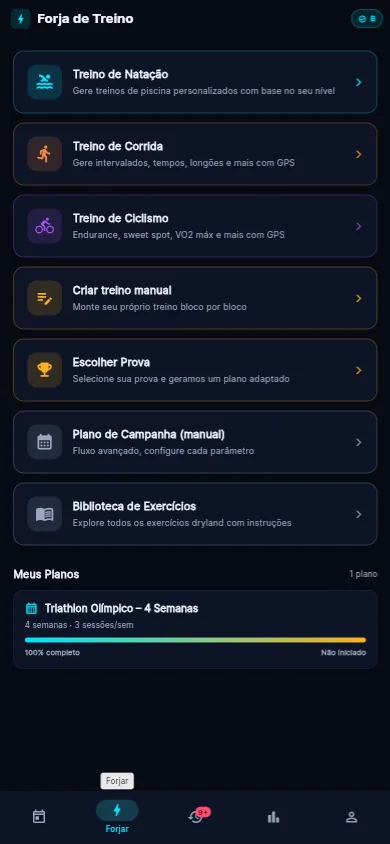Forja de Treino — geração adaptativa por esporte